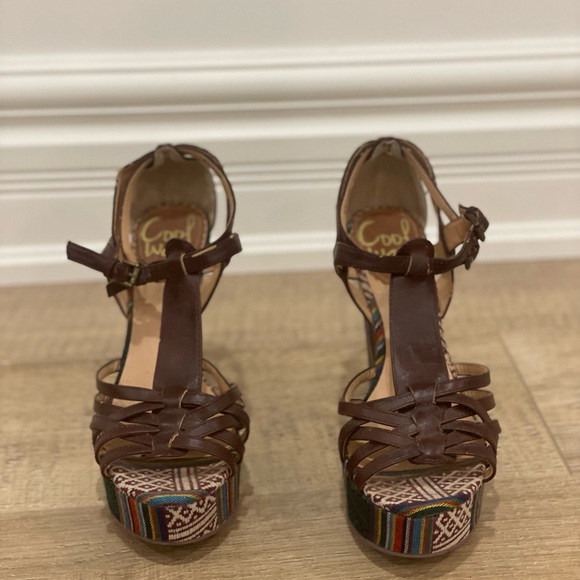 Cool Way platform leather cutout strappy aztec rainbow print sandal heels - 10 - Picture 3 of 9